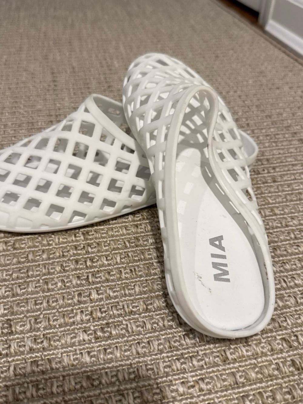 MIA White Lattice Slip-On Mules